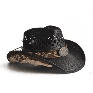 Chapeau cowboy noir paille bandeau