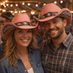 Chapeau cowboy blanc motifs turquoise (1)