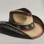 Chapeau cowboy blanc motifs turquoise (2)