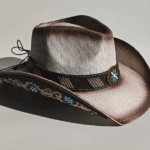 Chapeau cowboy blanc motifs turquoise (3)
