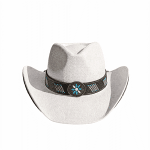 Chapeau cowboy blanc motifs turquoise