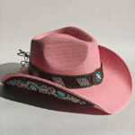 Chapeau cowboy blanc motifs turquoise (8)