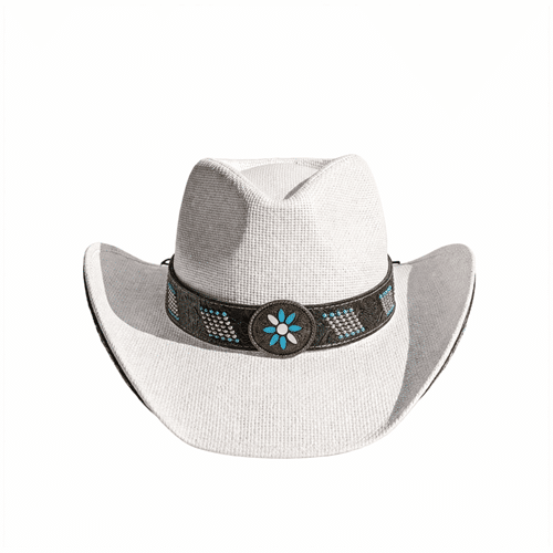 Chapeau cowboy blanc motifs turquoise