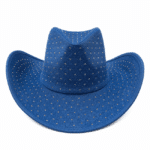 Chapeau cowboy bleu à strass large bord