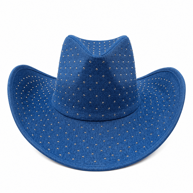 Chapeau cowboy bleu à strass large bord (1)