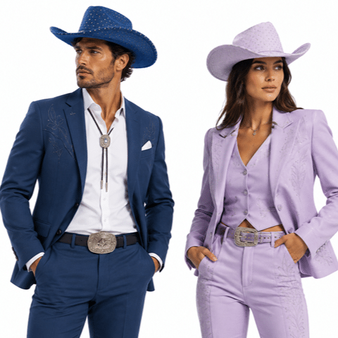 Chapeau cowboy bleu à strass large bord (2)