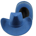 Chapeau cowboy bleu à strass large bord (3)