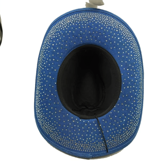 Chapeau cowboy bleu à strass large bord (4)