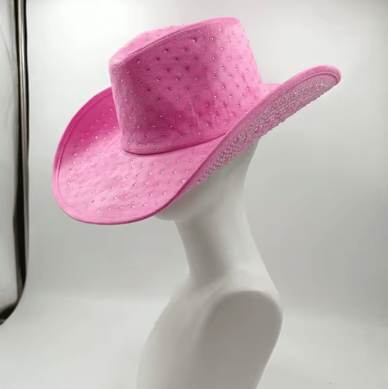 Chapeau cowboy bleu à strass large bord (5)
