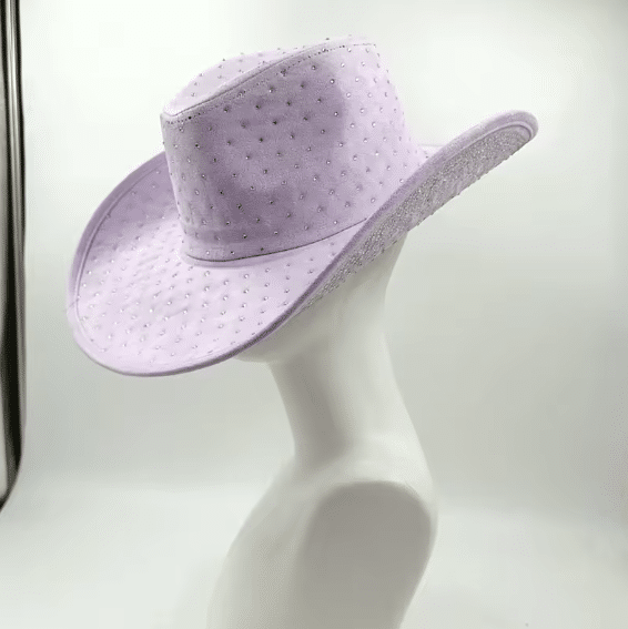 Chapeau cowboy bleu à strass large bord (6)