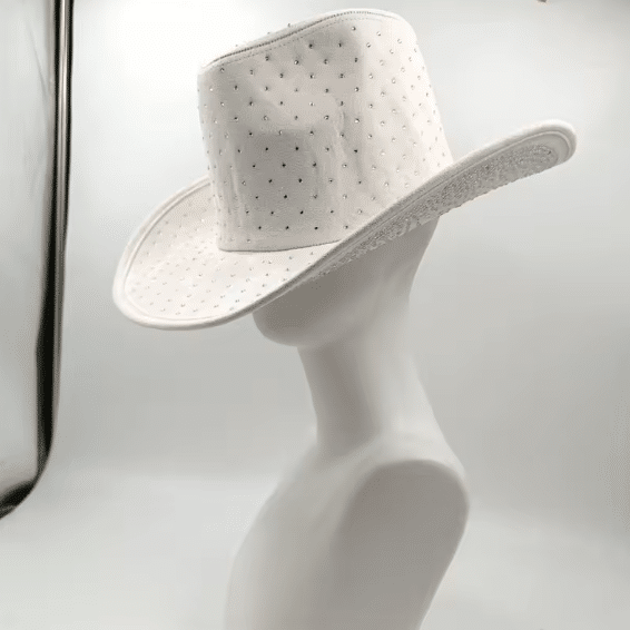 Chapeau cowboy bleu à strass large bord (7)