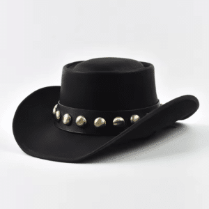 Chapeau cowboy cuir large bord avec clous métalliques