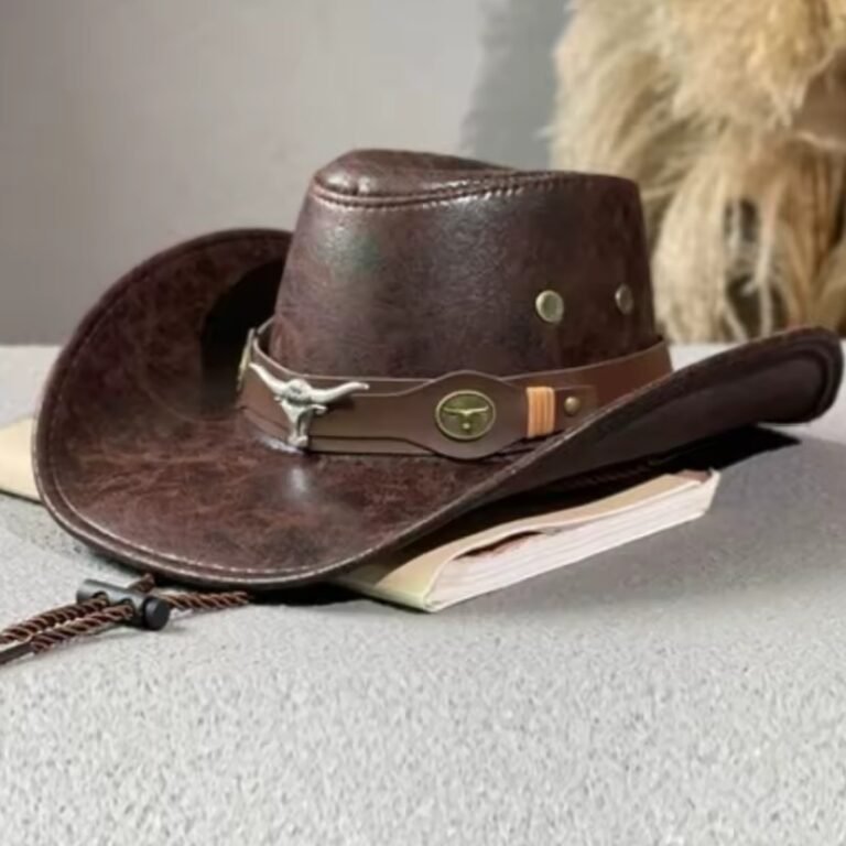Chapeau cowboy cuir noir tête de taureau – Rancher (2)