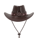 Chapeau cowboy cuir synthétique marron perles roses floral