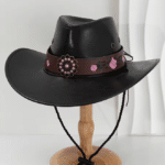 Chapeau cowboy cuir vegan brodé – Rose (2)