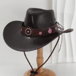Chapeau cowboy cuir vegan brodé – Rose (3)