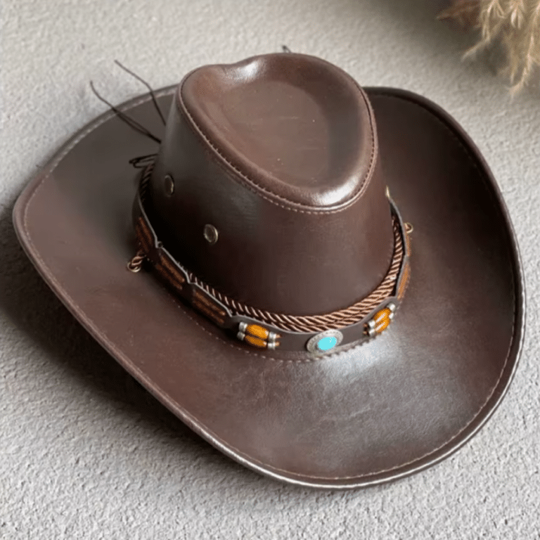 Chapeau cowboy cuir vegan cordage desert Spirit marron (1)