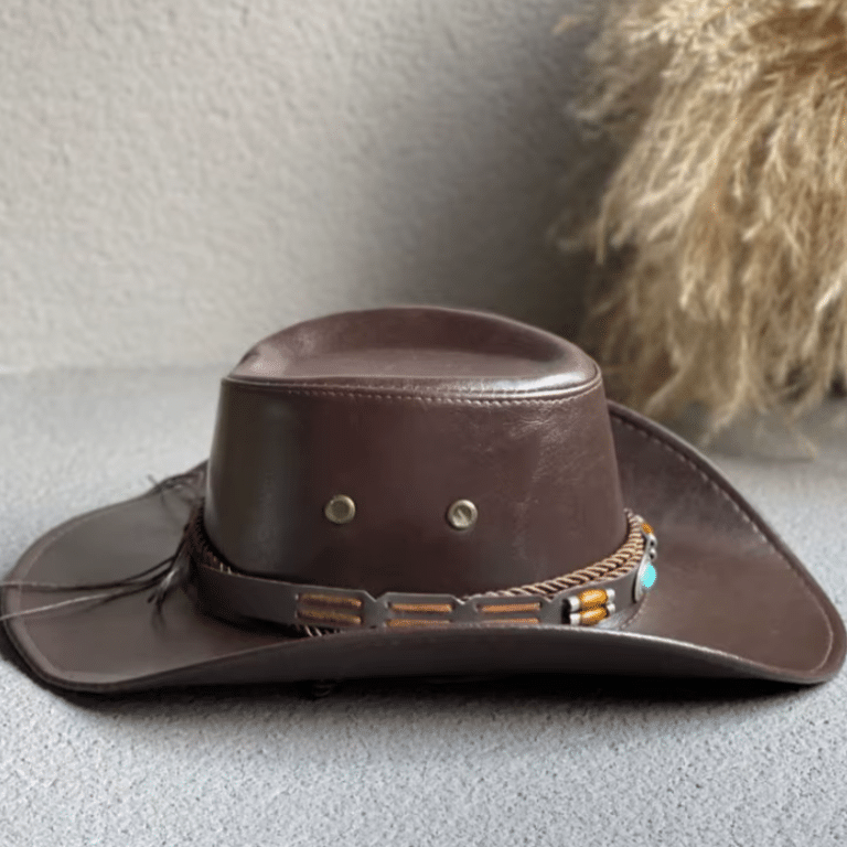 Chapeau cowboy cuir vegan cordage desert Spirit marron (3)