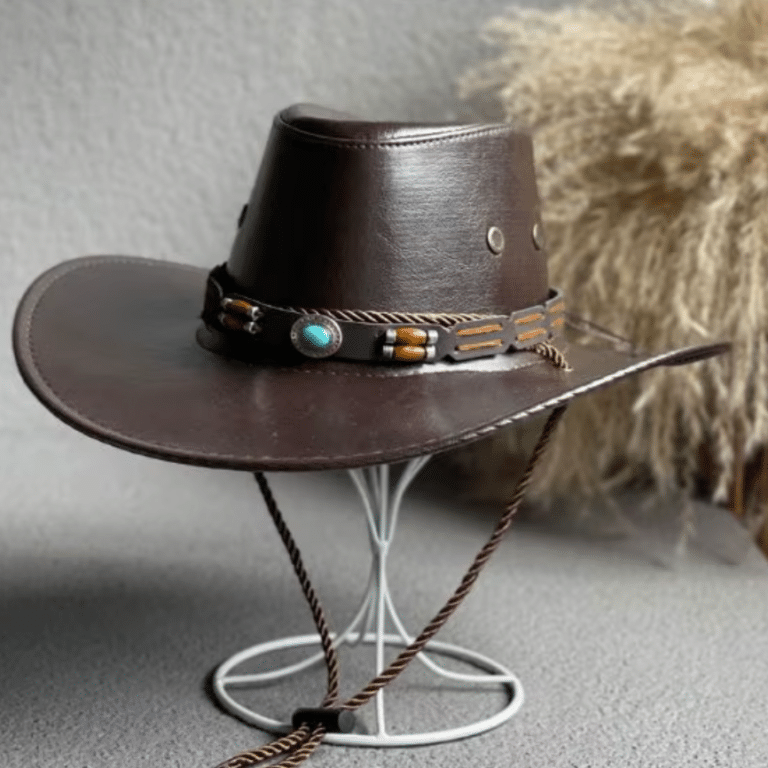 Chapeau cowboy cuir vegan cordage desert Spirit marron (4)