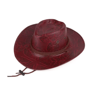 Chapeau cowboy cuir vegan motif feuille