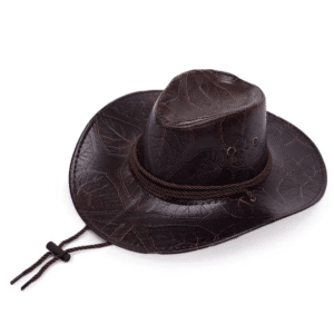 Chapeau cowboy cuir vegan motif feuille — Marron foncé