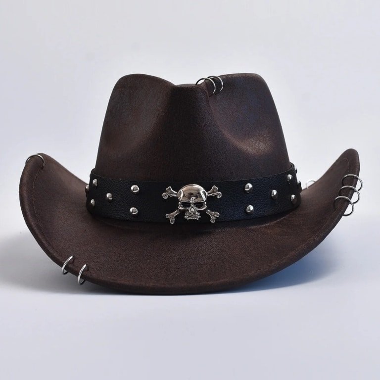 Chapeau cowboy cuir vegan rivets – Skull (1)