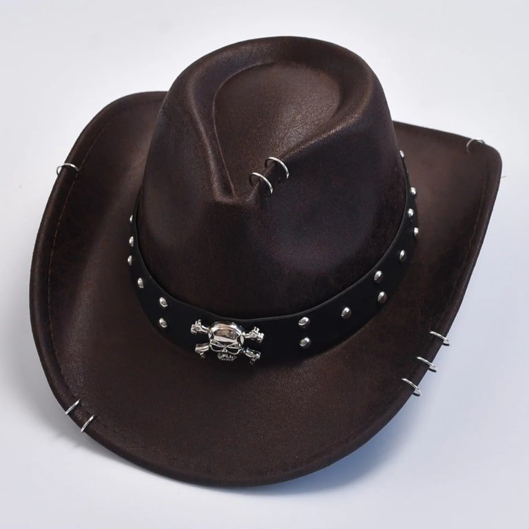Chapeau cowboy cuir vegan rivets – Skull (2)