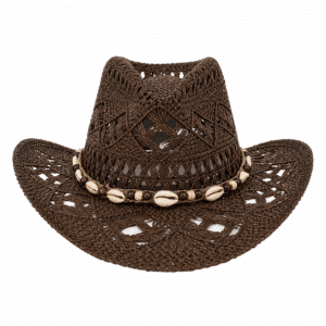 Chapeau cowboy effet paille ajouré homme bandeau corde coquillage