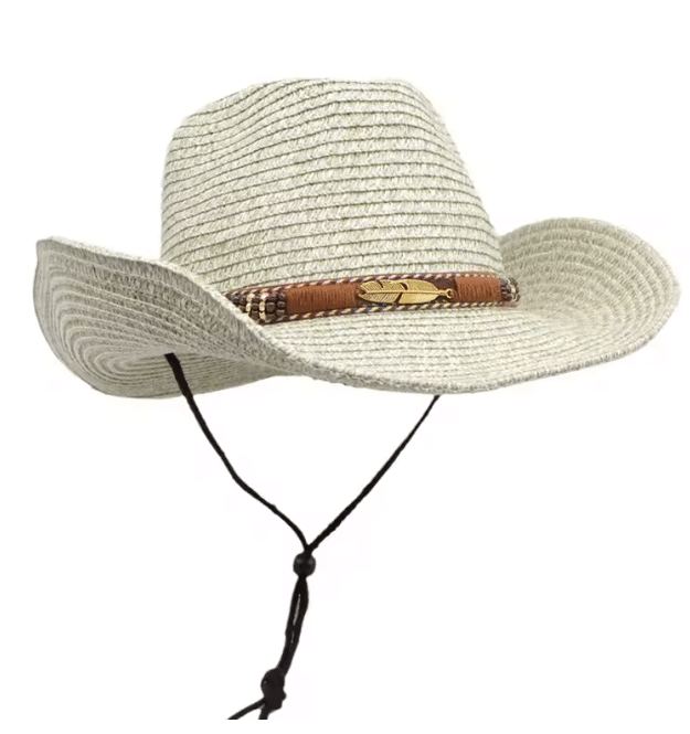 Chapeau cowboy effet paille large bord avec cordon (1)
