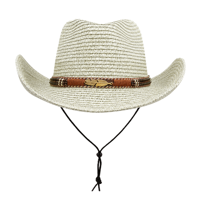 Chapeau cowboy effet paille large bord avec cordon (2)