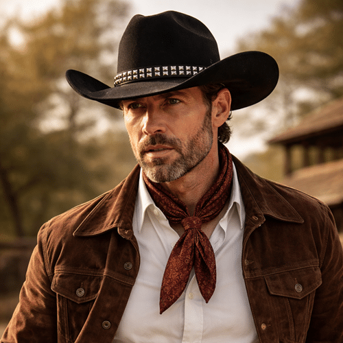Chapeau cowboy feutre large bord bandeau métal