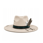 Chapeau cowboy feutre large bord vintage avec plume et carte