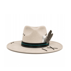 Chapeau cowboy feutre large bord vintage avec plume et carte