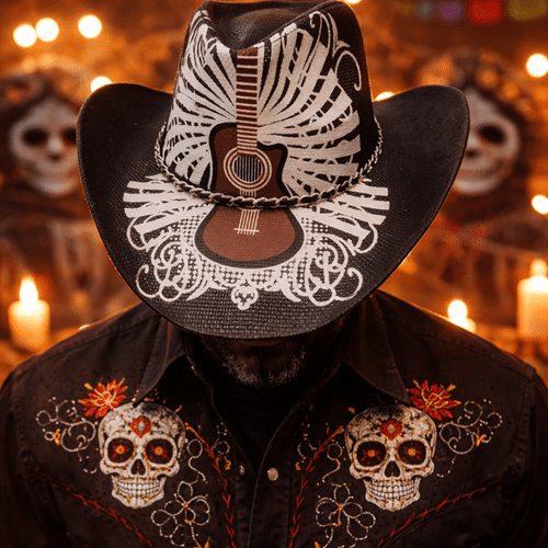 Chapeau cowboy guitare calavera (2)