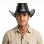 Chapeau cowboy homme imitation cuir coutures apparentes (4)