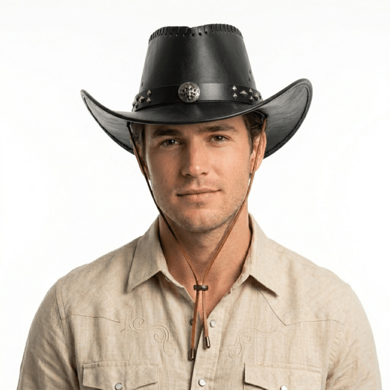 Chapeau cowboy homme imitation cuir coutures apparentes (4)