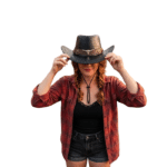 Chapeau cowboy noir en simili cuir bandeau large taureau
