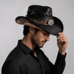 Chapeau cowboy noir paille bandeau (2)