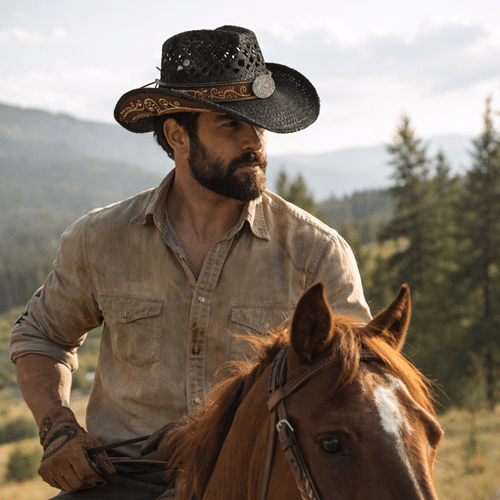 Chapeau cowboy noir paille bandeau (2)