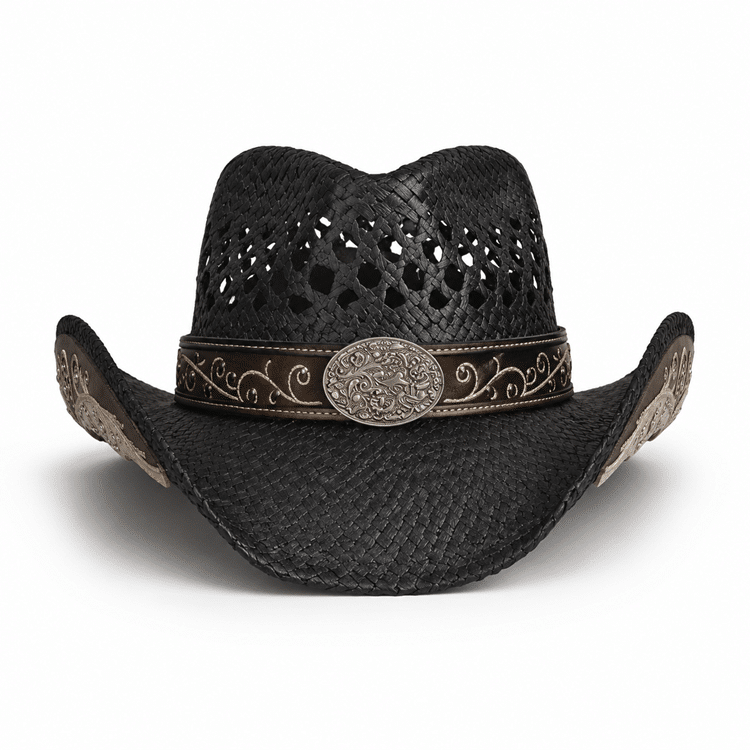 Chapeau cowboy noir paille bandeau