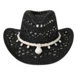 Chapeau cowboy paille ajouré corde tressé coquillage (2)
