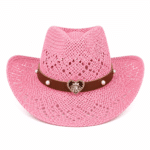 Chapeau cowboy paille rose bandeau cœur (2)