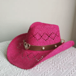 Chapeau cowboy paille rose bandeau cœur (2)