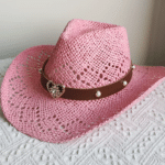 Chapeau cowboy paille rose bandeau cœur (3)