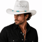Chapeau cowboy rose corde tressé et perles t (1)