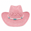 Chapeau cowboy rose corde tressé et perles turquoises