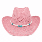 Chapeau cowboy rose corde tressé et perles t (2)