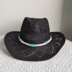 Chapeau cowboy rose corde tressé et perles t (5)