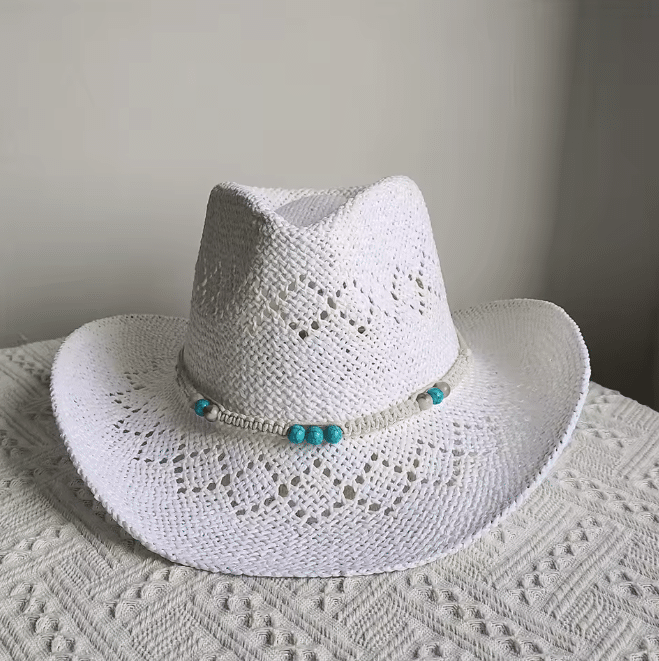 Chapeau cowboy rose corde tressé2