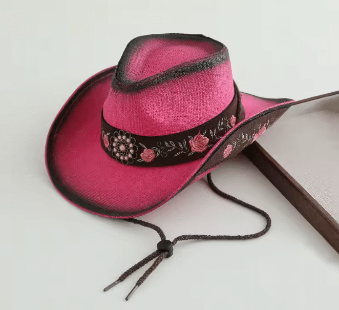 Chapeau cowboy rose florale (1)